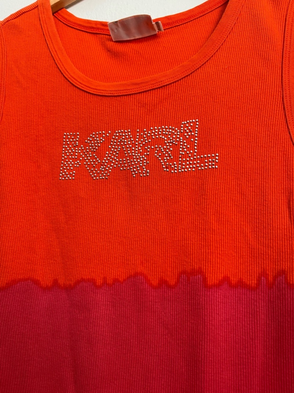 VTG Y2K Karl Rhinestone Logo Two-Tone Ribbed Tank Top - M - Picture 4 of 15